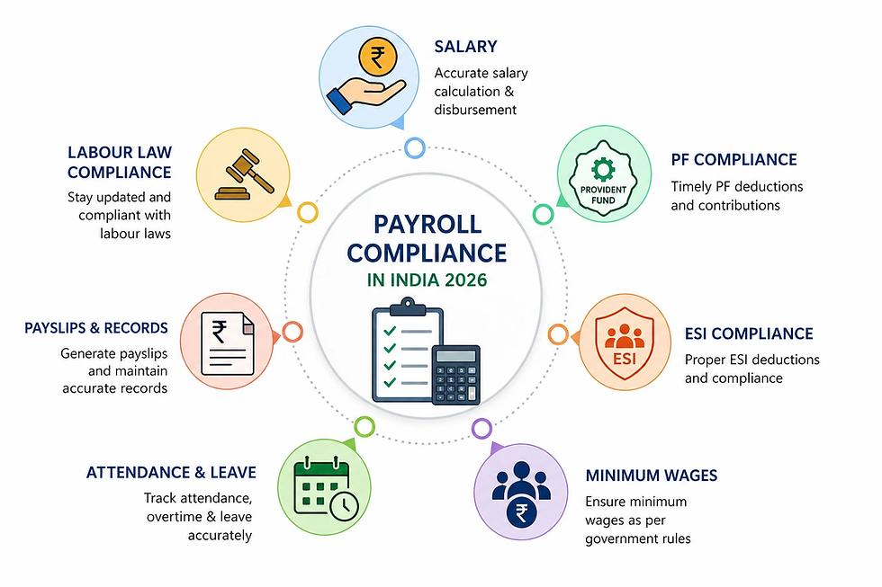 Payroll management services in India for PF ESIC PT and MLWF compliance